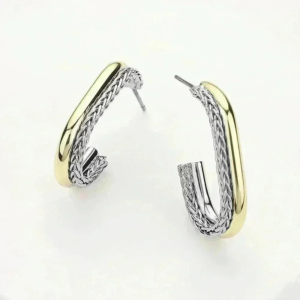 Two Tone 3/4 Oval Hoop Earring
